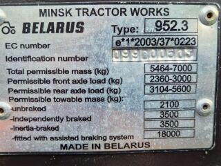 Belarus MTZ 952.3 + mestaveokäru koos kastiga 4.8 D-245.5S3AM IIIA ETAPP 70kW