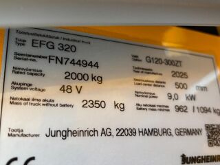 Jungheinrich 3000kg & 3000mm 48V  750Ah 9кВ